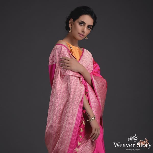Handwoven_banarasi_tanchoi_saree_in_hot_pink_WeaverStory_01