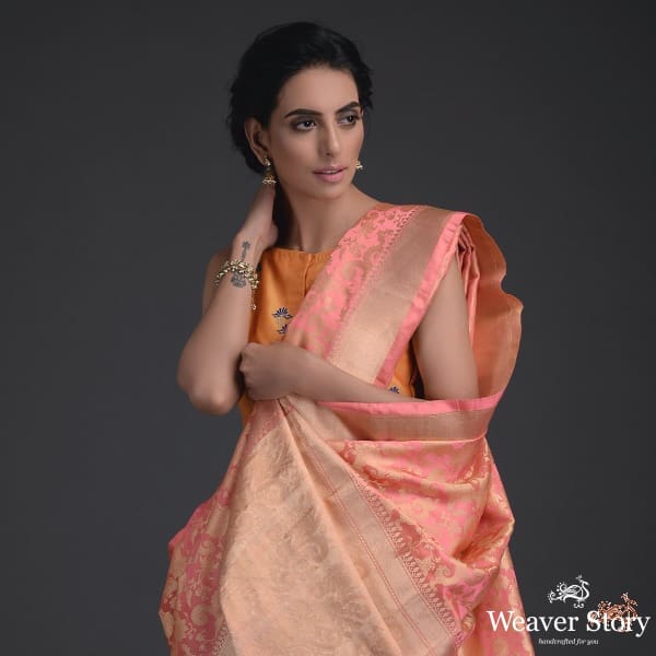 Light_peach_banarasi_tanchoi_saree_with_a_self_weave_gyasar_jaal_WeaverStory_01