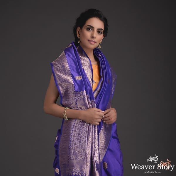 Handwoven_Purple_katan_silk_saree_with_meenakari_floral_motifs_WeaverStory_01