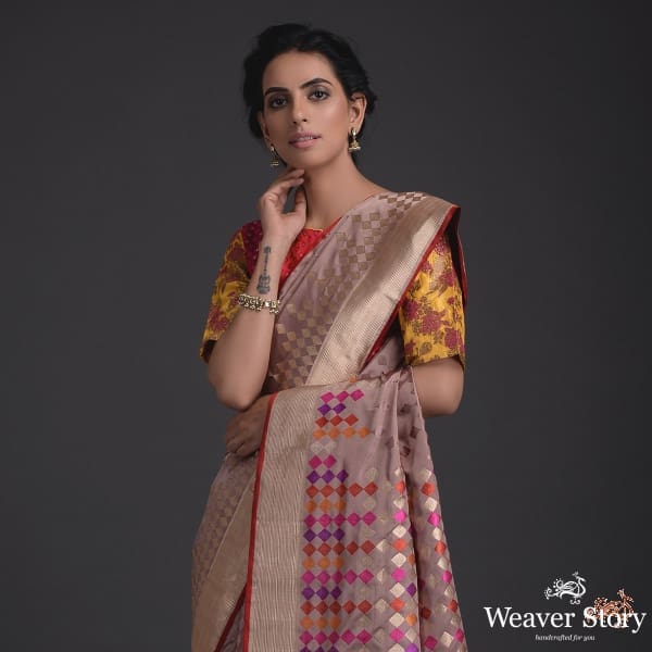 Handwoven_Banarasi_Tanchoi_saree_with_meenakari_in_light_brown_color_WeaverStory_01
