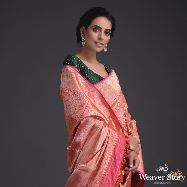 Pink_and_Orange_kimkhab_saree_WeaverStory_01