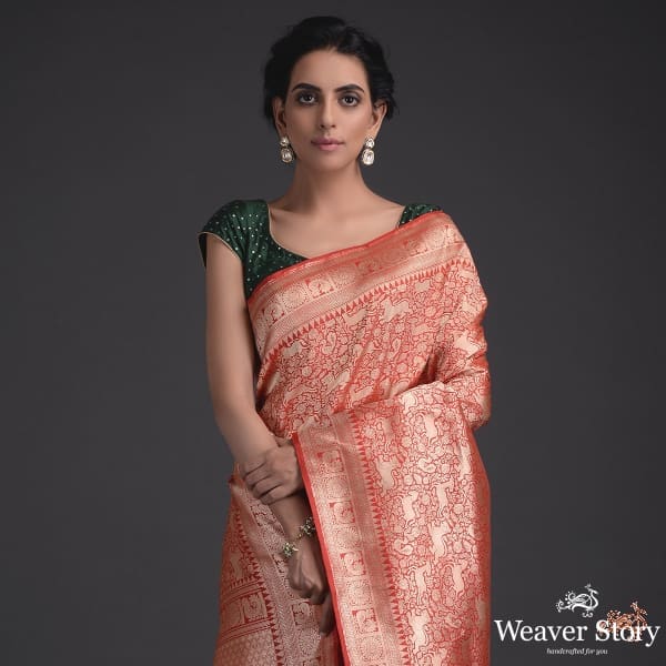 Red_pure_Kimkhab_Shikargah_saree_WeaverStory_01