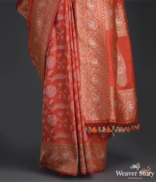 Deep_Orange_banarasi_jangla_with_heavy_border_and_pallu_WeaverStory_03
