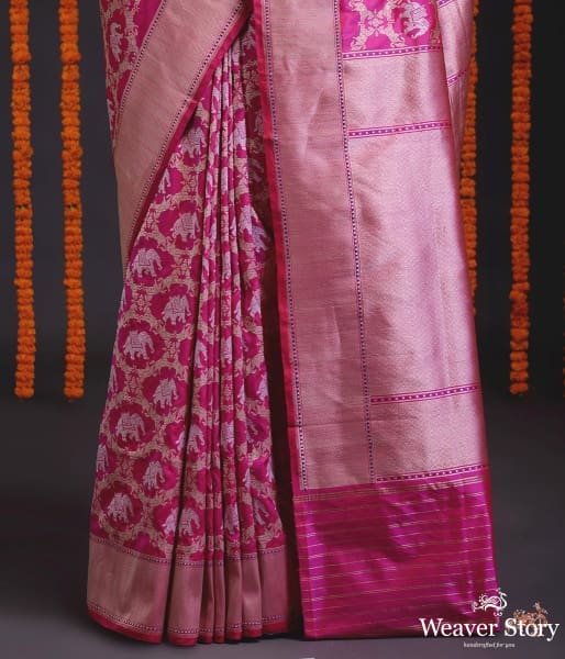 Handwoven_kadhwa_banarasi_jangla_in_pink_with_animal_motifs_(Damage)_WeaverStory_04