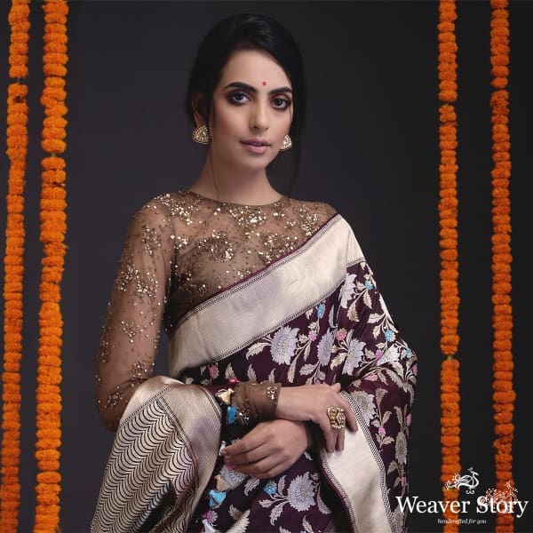 Wine_kadhwa_banarasi_jangla_with_sunflowers_WeaverStory_01