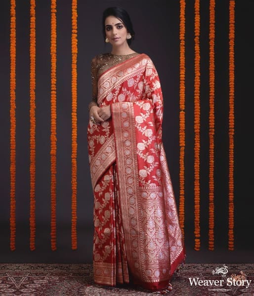 Red_kadhwa_banarasi_jangla_with_marigold_flowers_WeaverStory_02