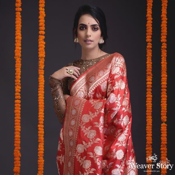 Red_kadhwa_banarasi_jangla_with_marigold_flowers_WeaverStory_01