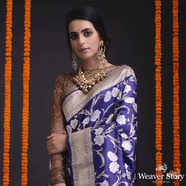Royal_blue_and_purple_kadhwa_jangla_with_sona_rupa_floral_motifs_WeaverStory_01