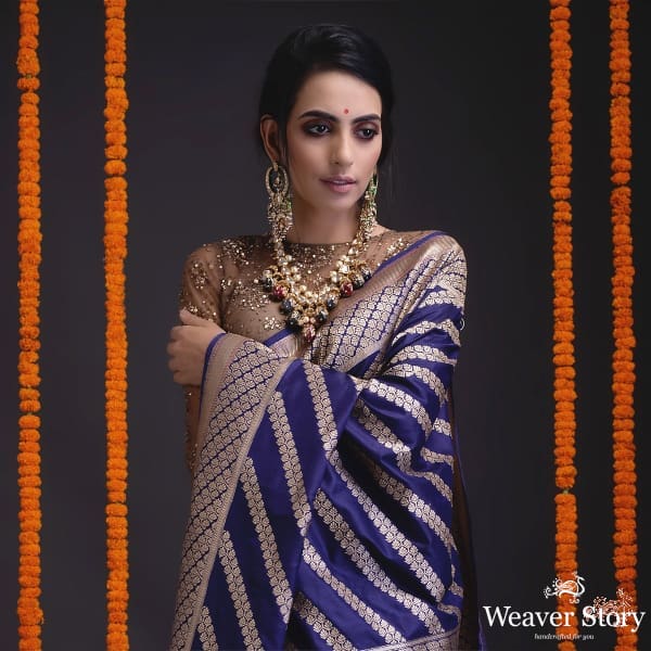 Navy_blue_kadhwa_jangla_with_aada_bel_WeaverStory_01