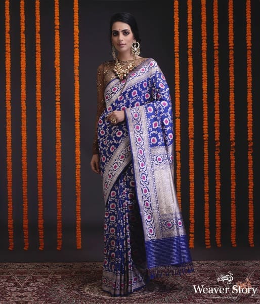 Royal_blue_kadhwa_banarasi_jangla_with_meenakari_WeaverStory_02