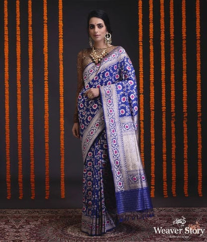 Royal_blue_kadhwa_banarasi_jangla_with_meenakari_WeaverStory_02