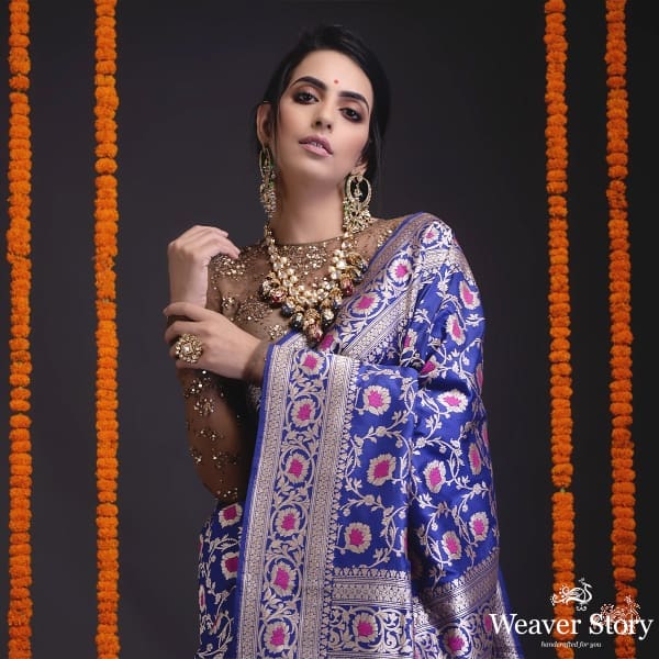 Royal_blue_kadhwa_banarasi_jangla_with_meenakari_WeaverStory_01
