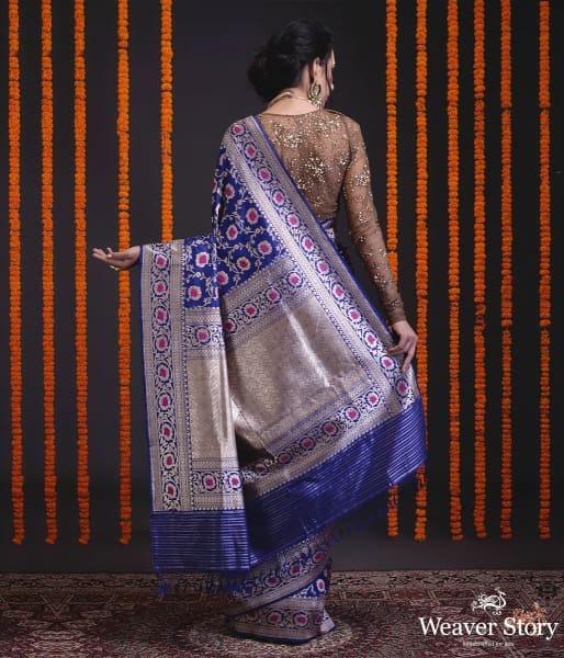 Royal_blue_kadhwa_banarasi_jangla_with_meenakari_WeaverStory_03
