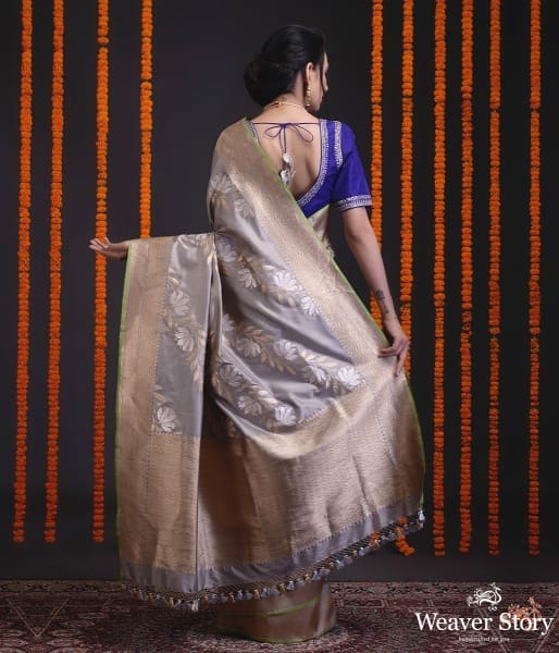 Grey_kadhwa_banarasi_jangla_with_green_selvedge_WeaverStory_03