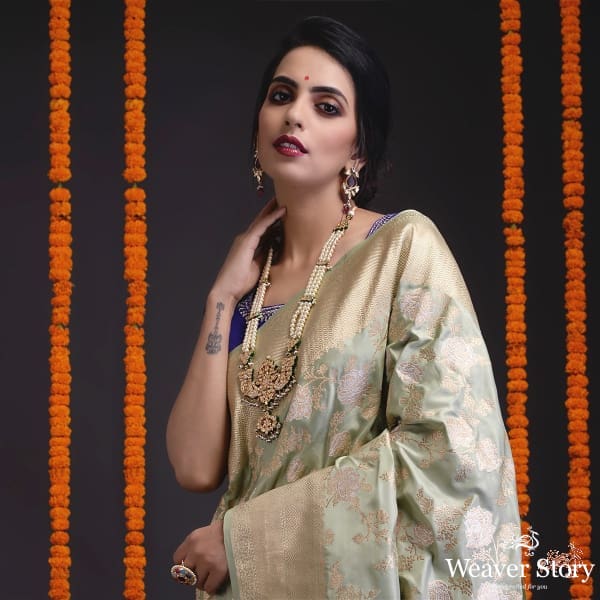 Moss_green_kadhwa_banarasi_jangla_WeaverStory_01