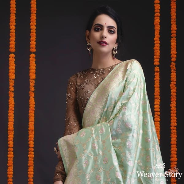 Fresh_green_sona_rupa_kadhwa_jangla_with_meenakari_WeaverStory_01