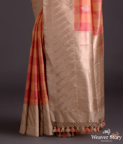 Peach_and_beige_handwoven_checks_saree_with_kadhwa_boota_and_border_WeaverStory_03