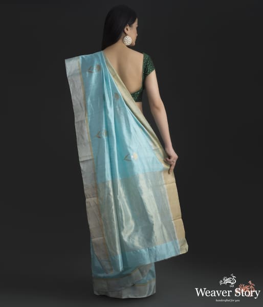 Blue_chanderi_silk_saree_with_gold_silver_floral_motifs_WeaverStory_03