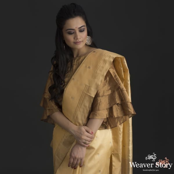 Golden_yellow_chanderi_silk_saree_with_small_floral_motifs_WeaverStory_01