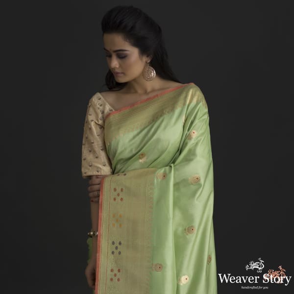 Pistachio_green_kadhwa_booti_saree_with_meenakari_WeaverStory_01