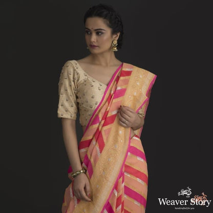 Peach_and_pink_banarasi_jangla_with_rangkat_dye_WeaverStory_01