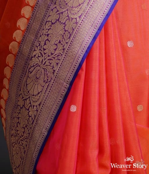 Orange_and_Purple_Banarasi_Kora_silk_saree_WeaverStory_04