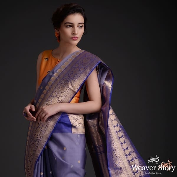 Handwoven_pure_kora_silk_saree_with_kadhwa_booti_and_contrast_border_WeaverStory_01