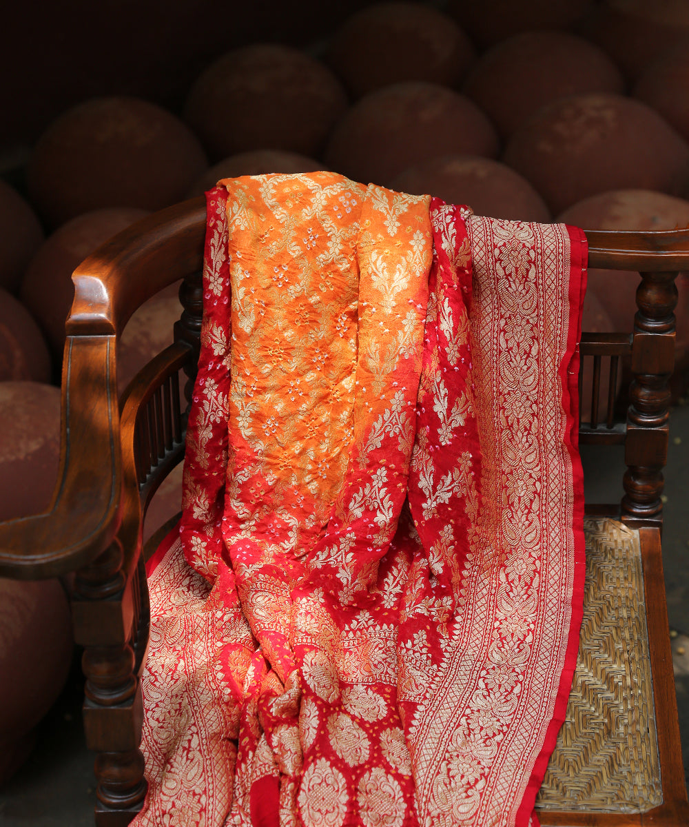 Handloom_Red_and_Orange_Georgette_Banarasi_Bandhej_Dupatta_WeaverStory_01