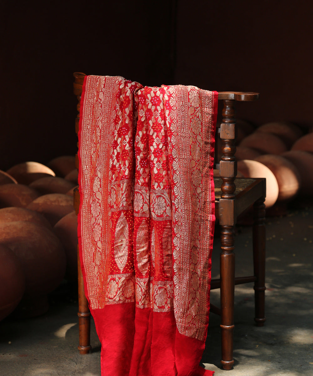 Red_Handloom_Georgette_Banarasi_Bandhej_Dupatta_with_Zari_WeaverStory_01