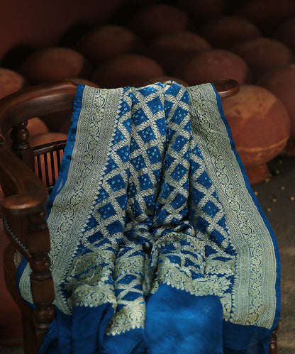 Handloom_Blue_Georgette_Bandhej_Banarasi_Dupatta_with_Zari_Jaal_WeaverStory_01