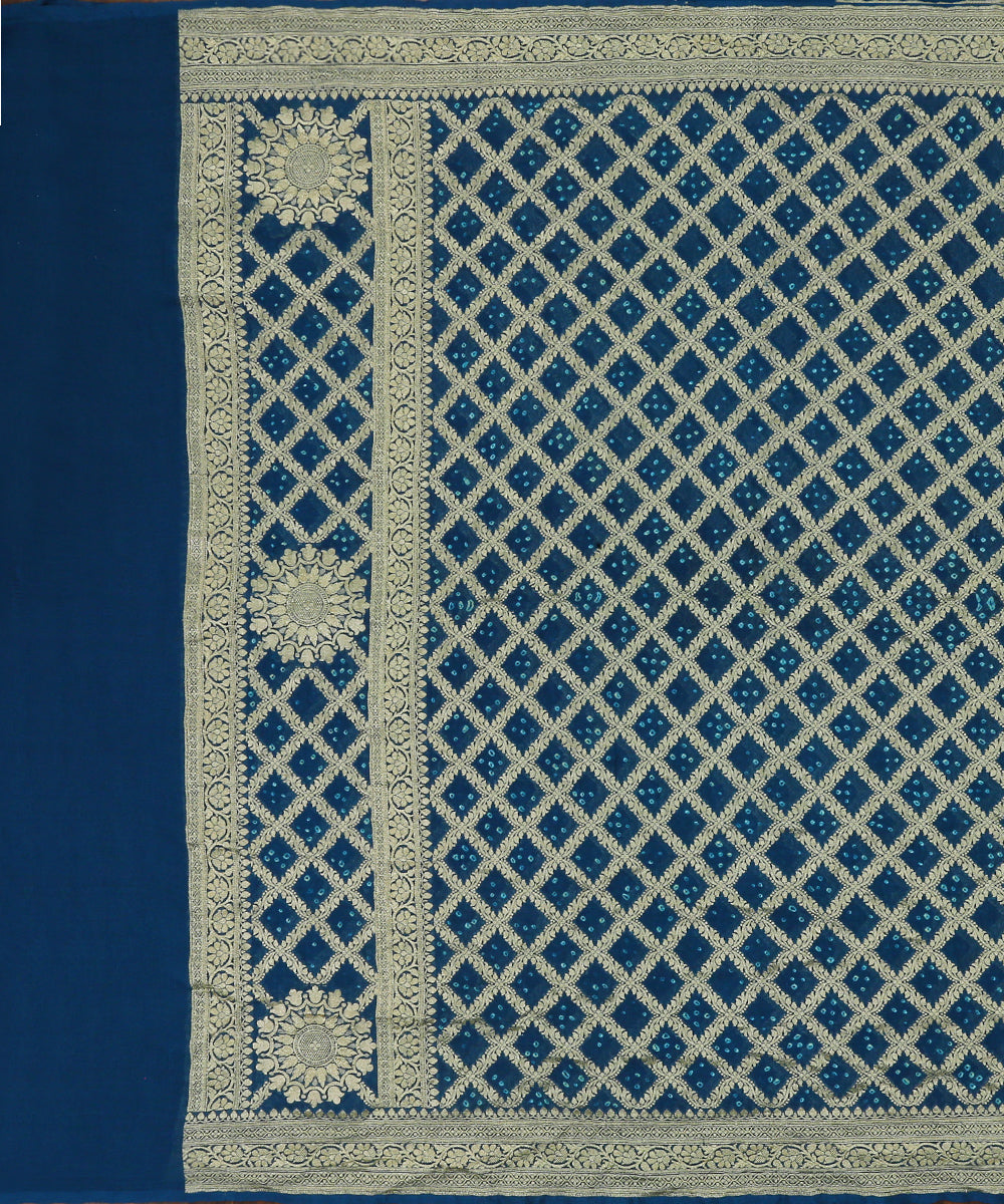 Handloom_Blue_Georgette_Bandhej_Banarasi_Dupatta_with_Zari_Jaal_WeaverStory_02