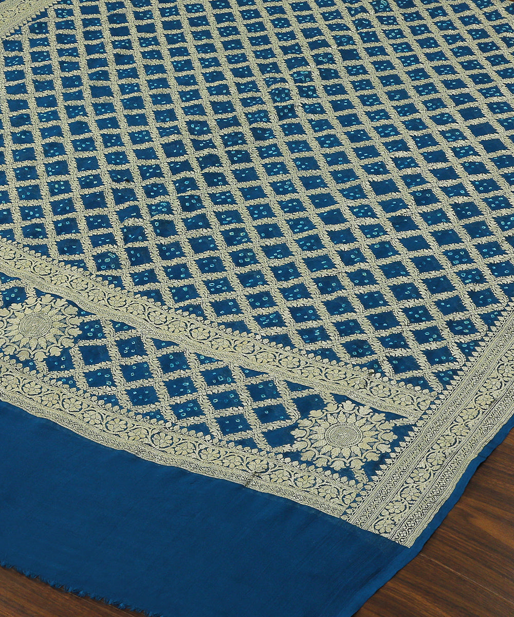 Handloom_Blue_Georgette_Bandhej_Banarasi_Dupatta_with_Zari_Jaal_WeaverStory_03