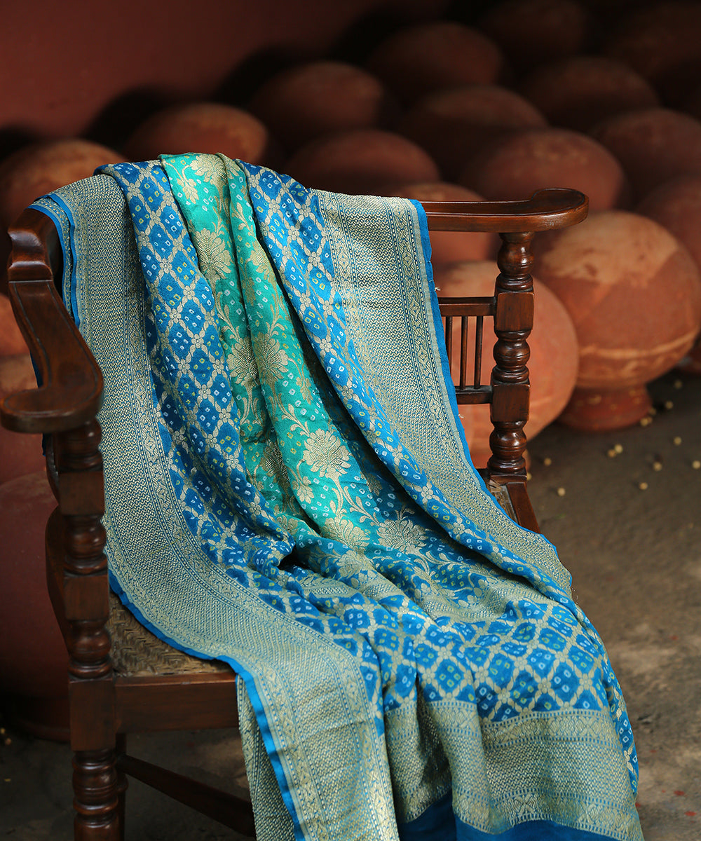 Blue_and_Green_Handloom_Georgette_Banarasi_Bandhej_Dupatta_WeaverStory_01