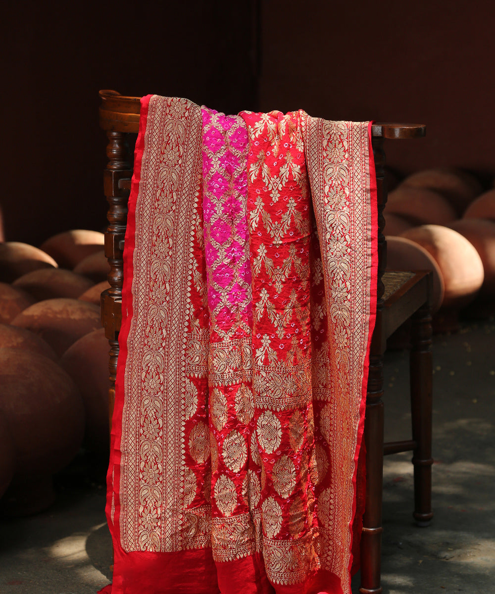 Handloom_Red_and_Pink_Georgette_Banarasi_Bandhej_Dupatta_WeaverStory_01