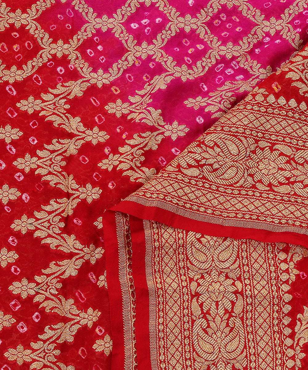 Handloom_Red_and_Pink_Georgette_Banarasi_Bandhej_Dupatta_WeaverStory_04