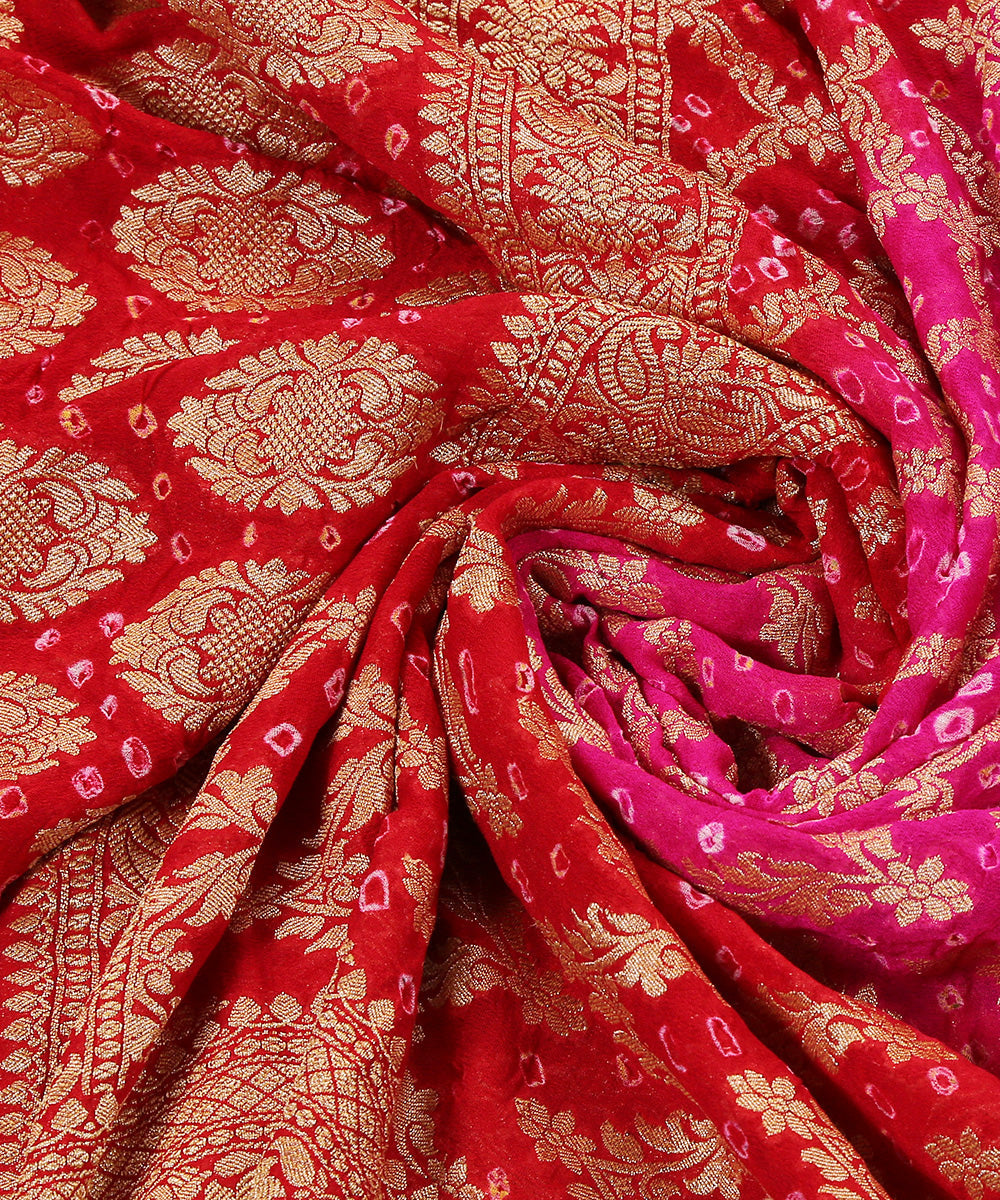 Handloom_Red_and_Pink_Georgette_Banarasi_Bandhej_Dupatta_WeaverStory_05