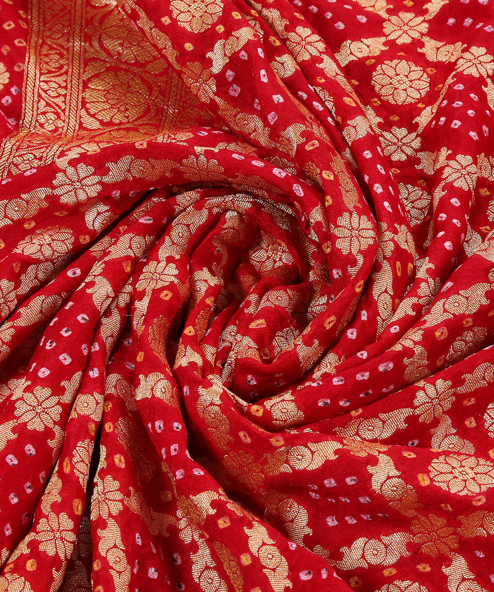 Handloom_Red_Georgette_Banarasi_Bandhej_Dupatta_WeaverStory_05