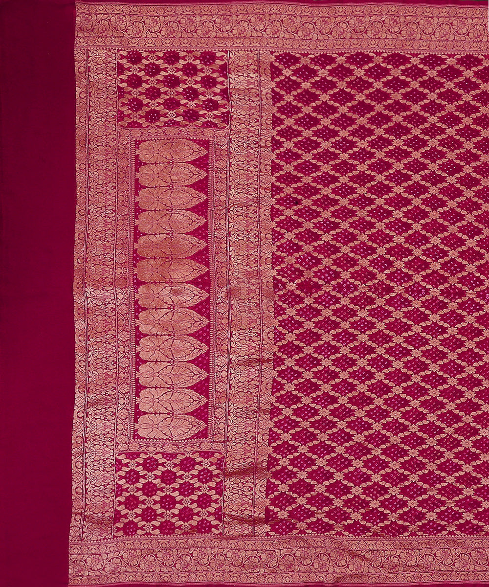 Handloom_Dark_Pink_Georgette_Bandhej_Banarasi_Dupatta_WeaverStory_02