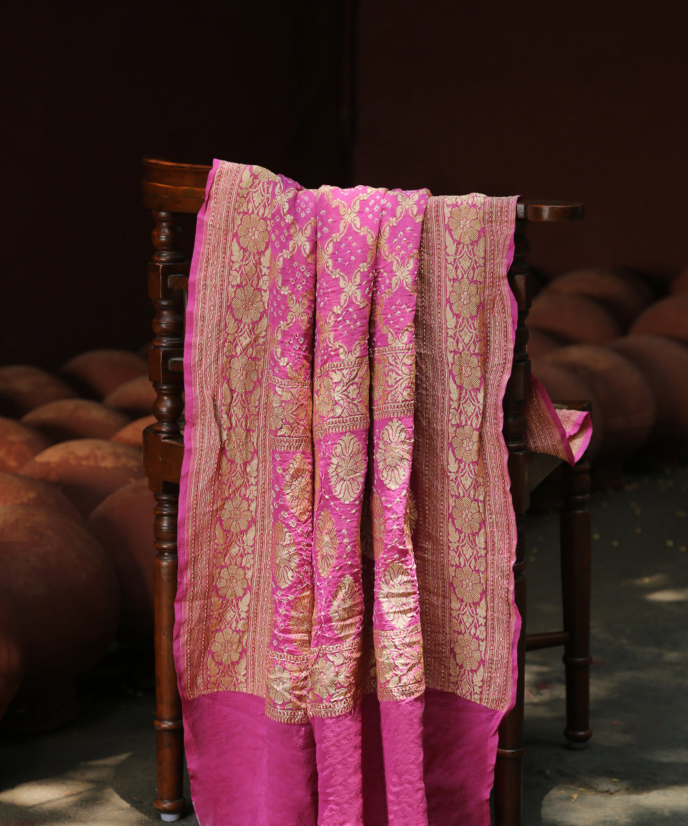 Pink_Handloom_Bandhej_Banarasi_Georgette_Dupatta_WeaverStory_01