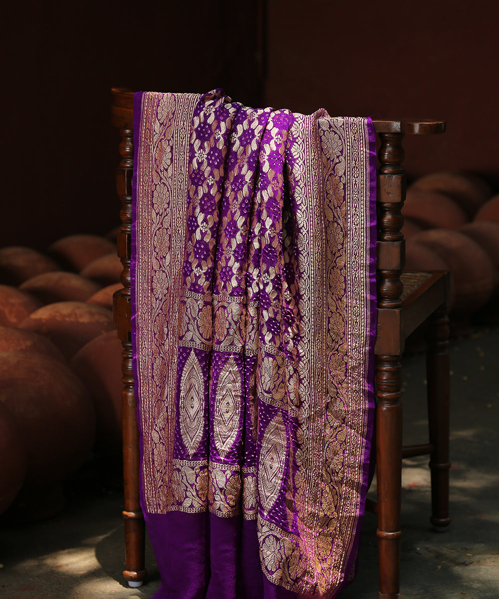 Purple_Handloom_Georgette_Banarasi_Bandhej_Dupatta_WeaverStory_01