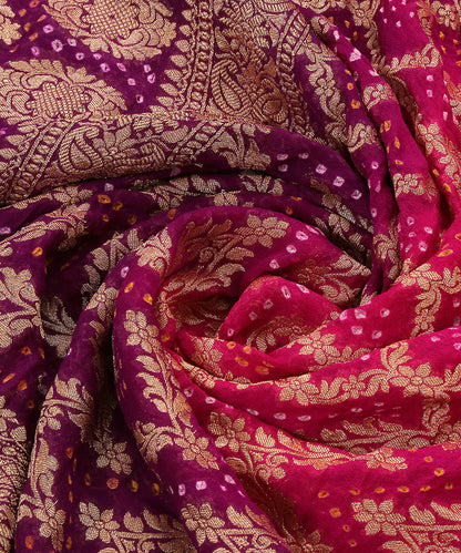 Handloom_Pink_And_Purple_Georgette_Banarasi_Bandhej_Dupatta_With_Cutwork_Weave_WeaverStory_05
