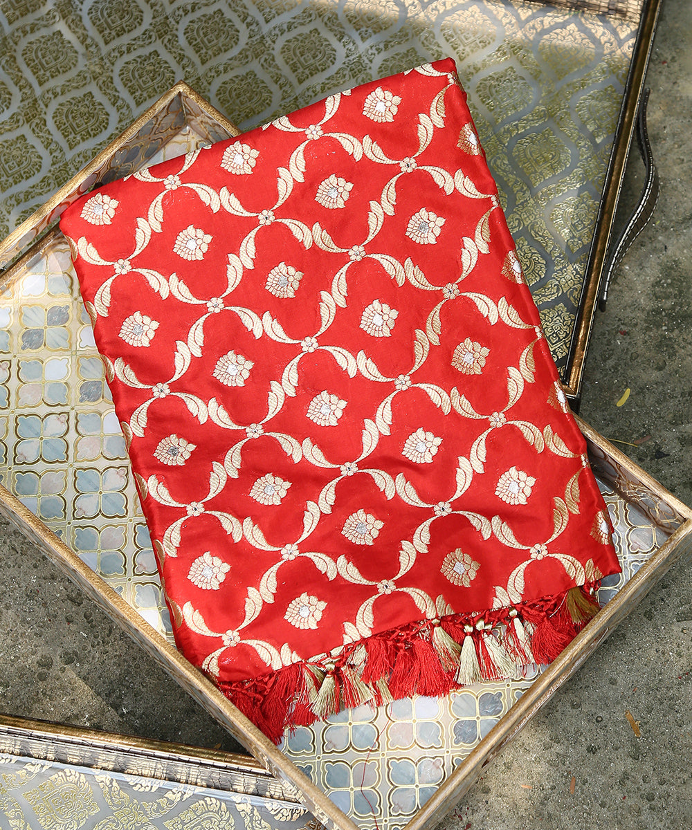 Red_Handloom_Pure_Katan_Silk_Meenakari_Banarasi_Dupatta_With_Cutwork_Jaal_WeaverStory_01