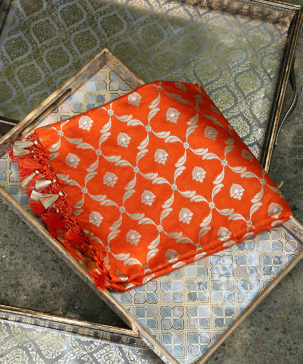 Handloom_Orange_Pure_Katan_Silk_Banarasi_Cutwork_Dupatta_With_Silver_Meenakari_WeaverStory_01