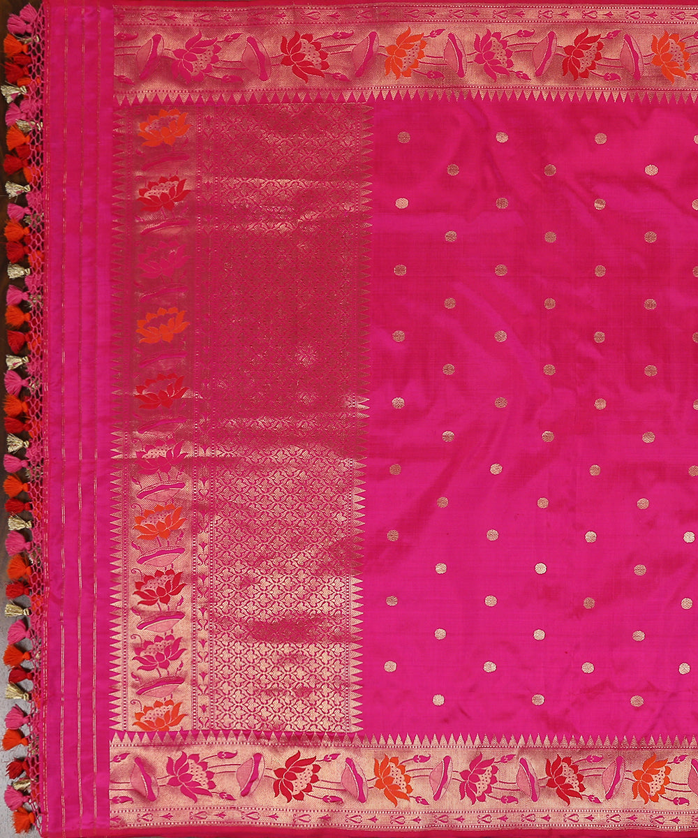 Pink_Handloom_Kadhwa_Booti_Pure_Katan_Silk_Banarasi_Dupatta_With_Paithani_Border_WeaverStory_02