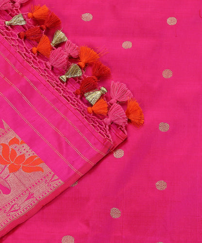 Pink_Handloom_Kadhwa_Booti_Pure_Katan_Silk_Banarasi_Dupatta_With_Paithani_Border_WeaverStory_04