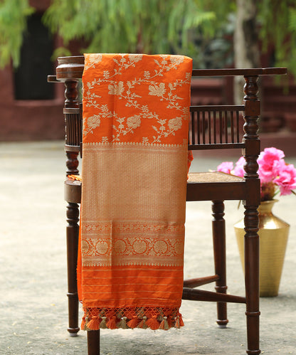 Orange_Handloom_Pure_Katan_Silk_Banarasi_Dupatta_With_Kadhwa_Jaal_WeaverStory_01