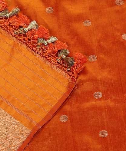 Handloom_Orange_Pure_Katan_Silk_Banarasi_Dupatta_With_Kadhwa_Booti_WeaverStory_04