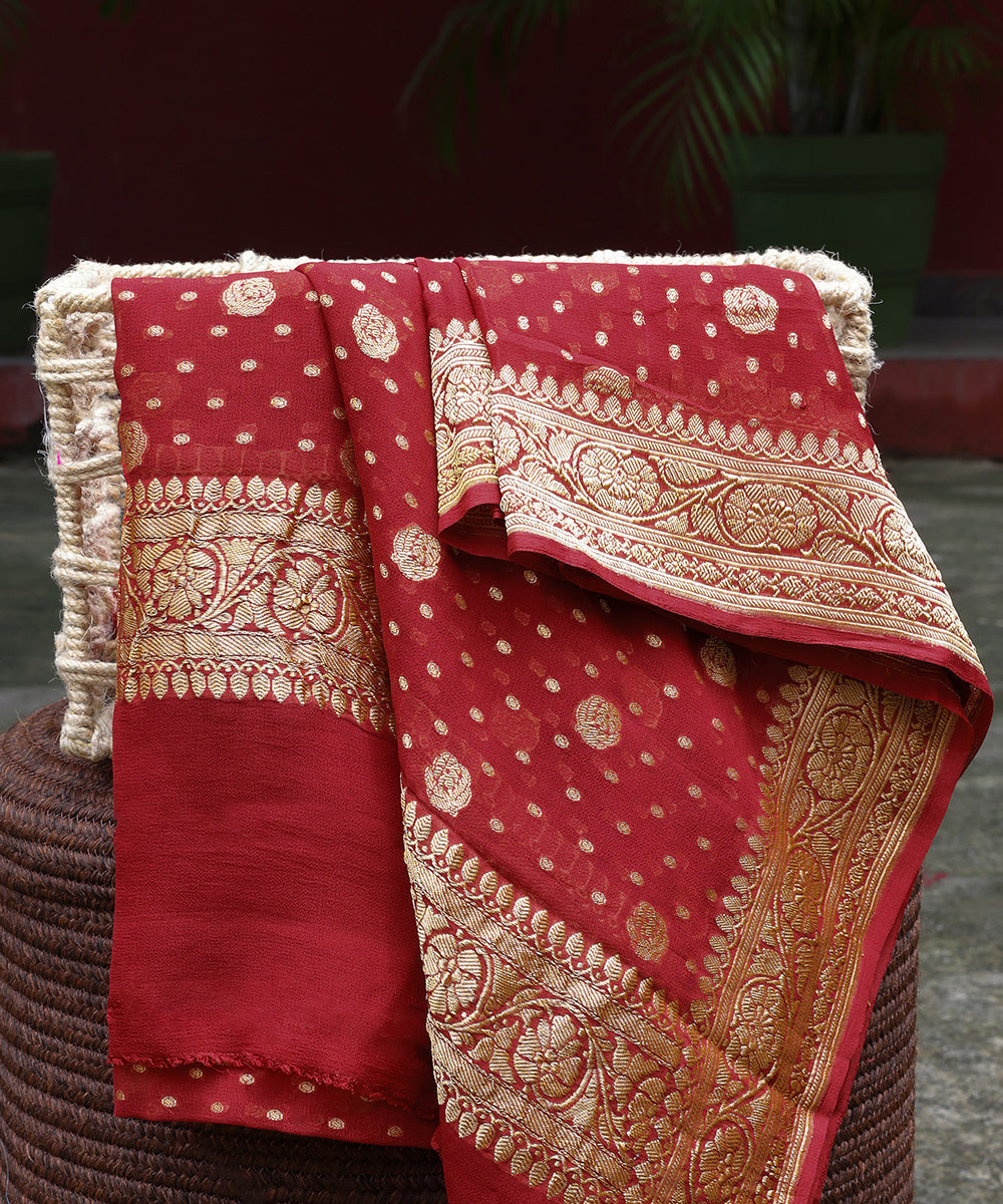 Handloom_Maroon_Pure_Georgette_Banarasi_Dupatta_With_Cutwork_Booti_WeaverStory_01