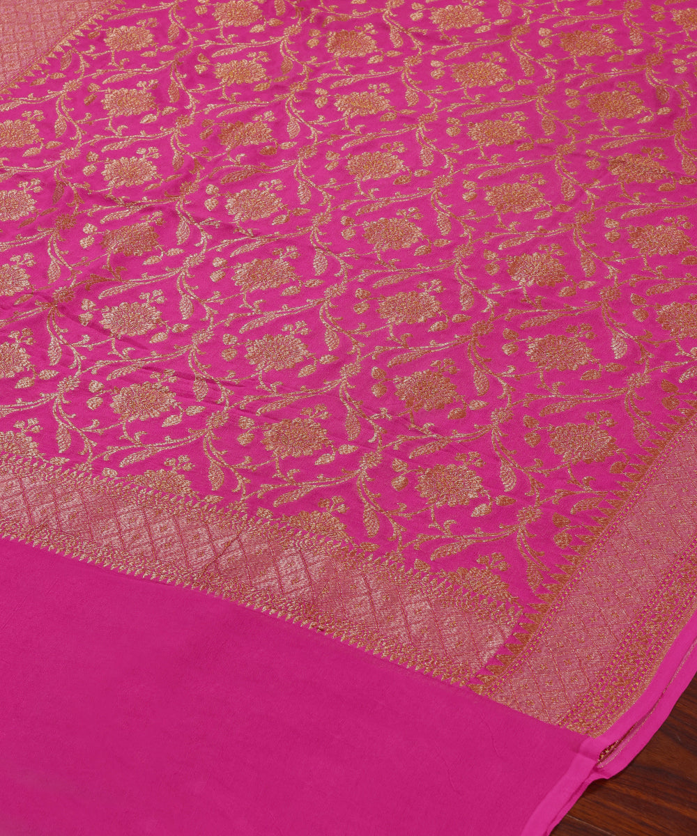 Pink_Handloom_Pure_Georgette_Banarasi_Dupatta_With_Antique_Zari_WeaverStory_03