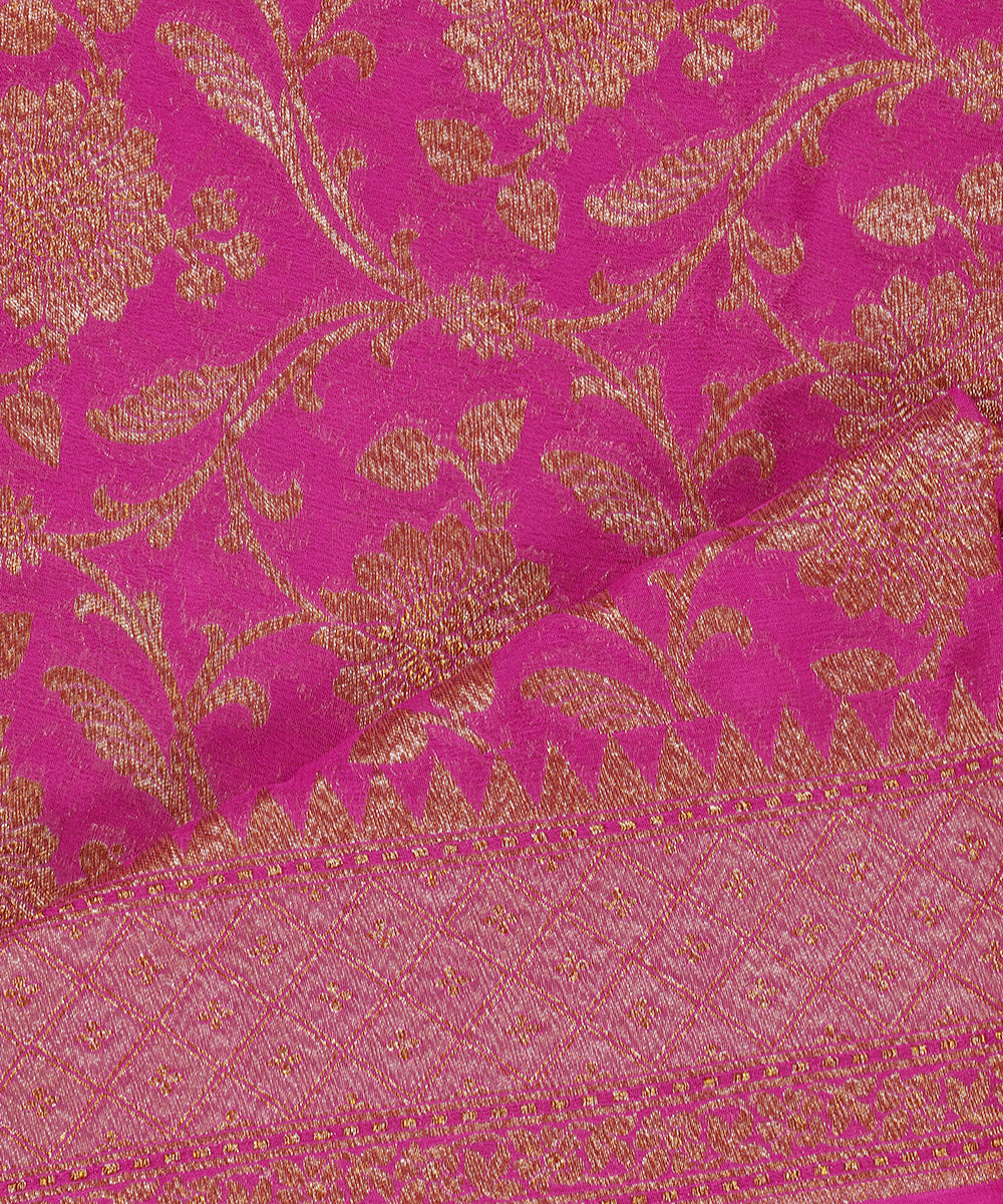 Pink_Handloom_Pure_Georgette_Banarasi_Dupatta_With_Antique_Zari_WeaverStory_04